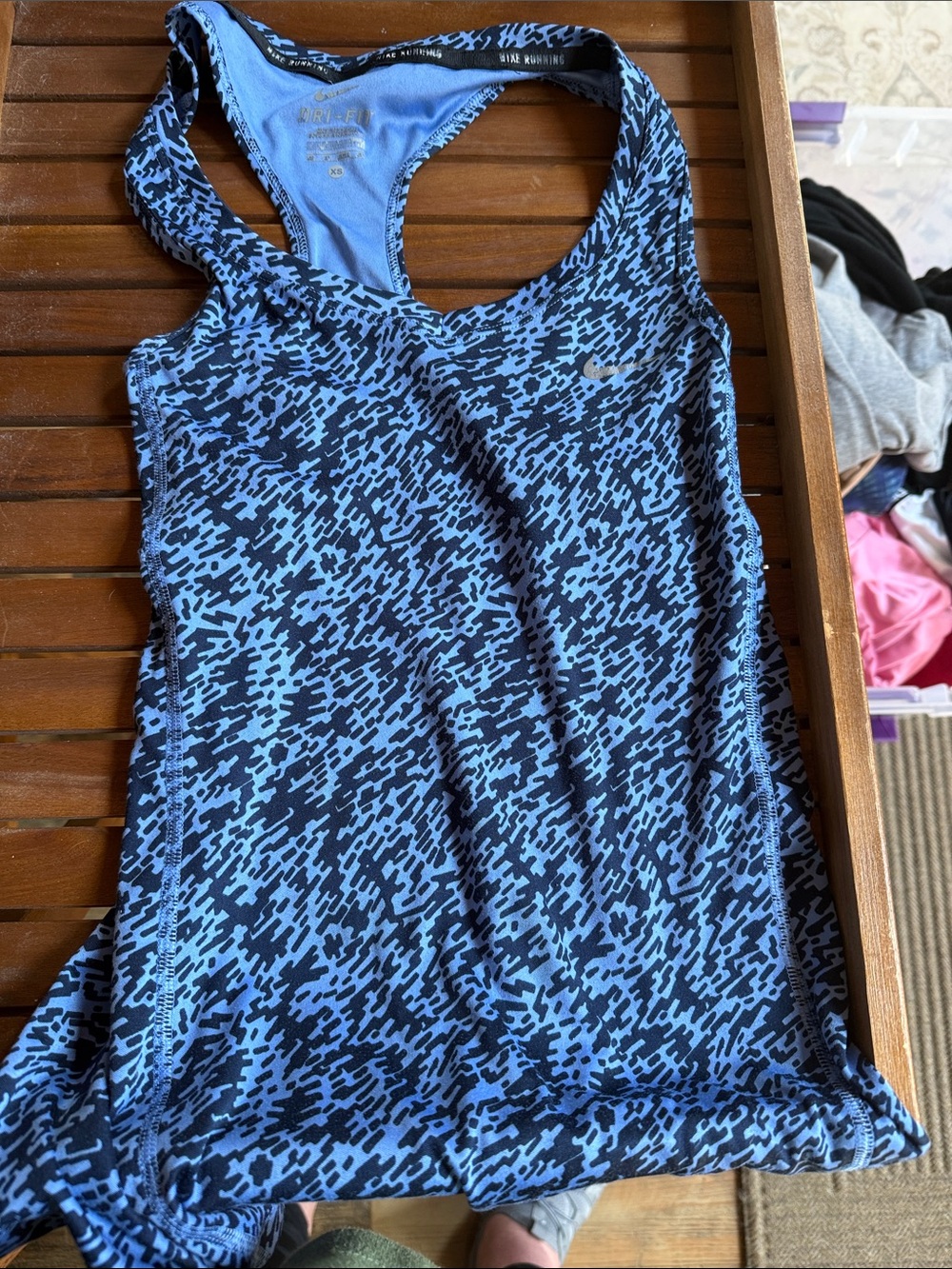Nike Light Blue and Navy Patterned Racerback Tank